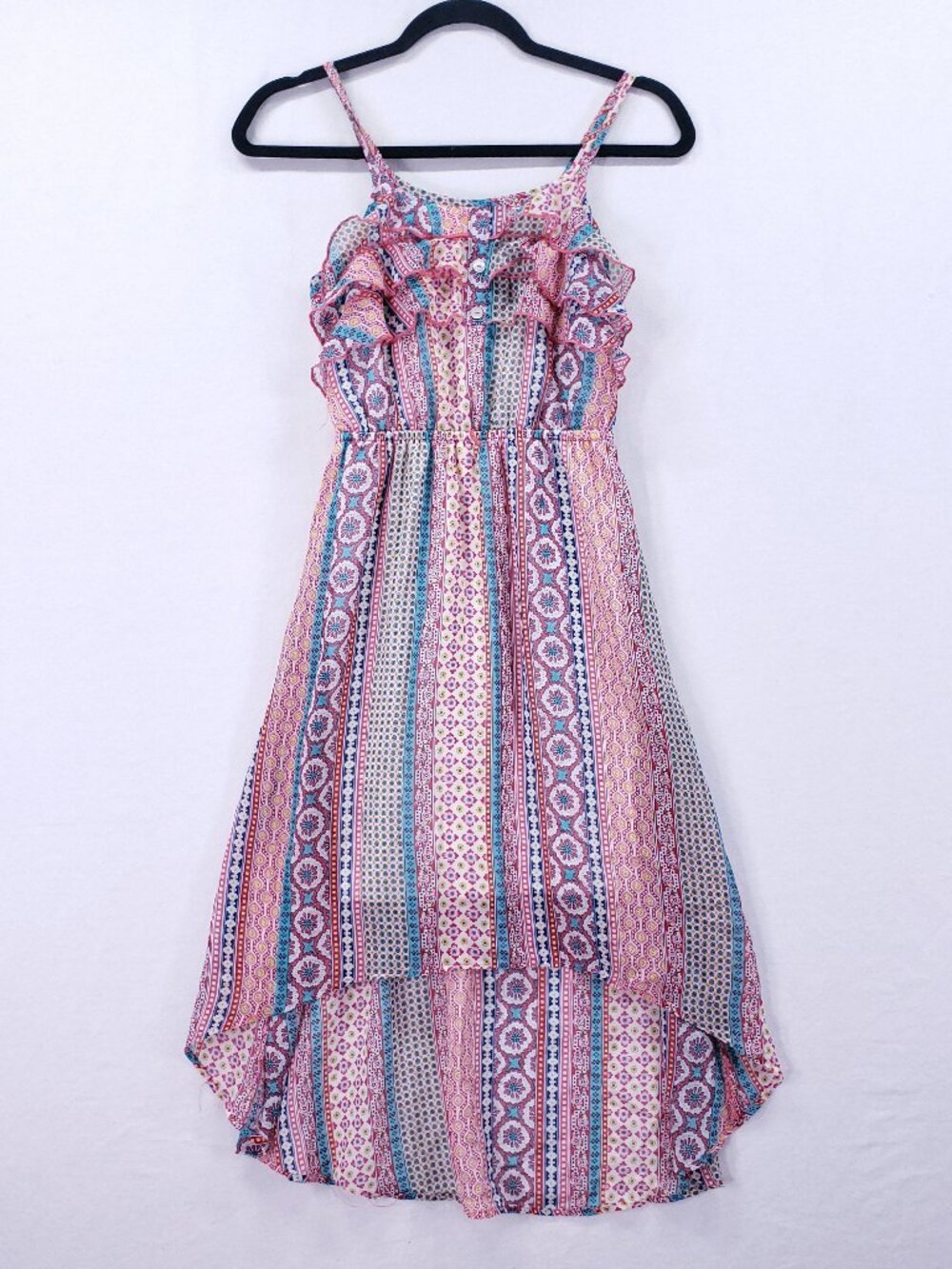 Xhilaration Hi Low Dress Size L Juniors Boho Summer Geometric Patchwork Colorful